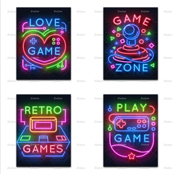 Gaming Neon Plakati | Gaming Fan | Igralec Soba Fantje Soba Dekorativne Slike Playroom Doma Dekor Natisne Wall Art Platno Darilo - Slike 1  